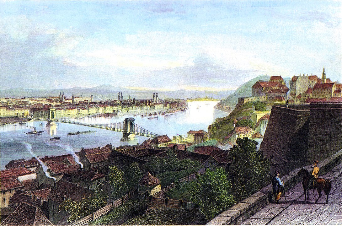Adolphe Rouargue: A Lánchíd 1850 körül Adolphe Rouargue: A Lánchíd 1850 körül