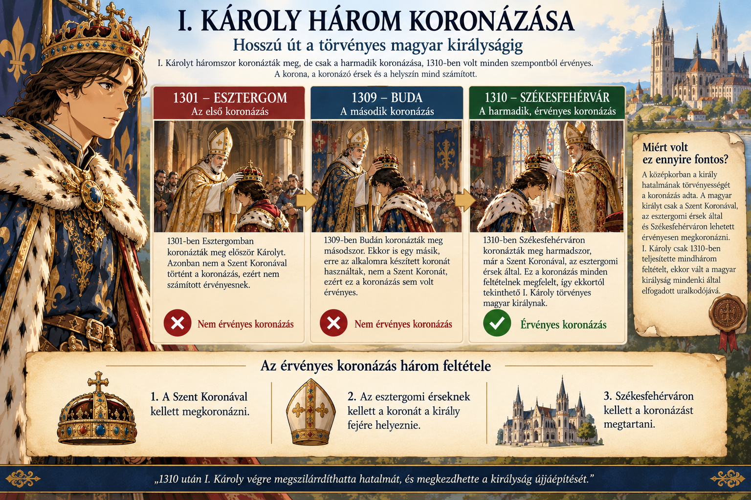I. Károly három koronázása 1301-ben, 1309-ben és 1310-ben