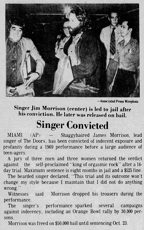Jim Morrison letartoztatasa – The Ithaca Journal 1970