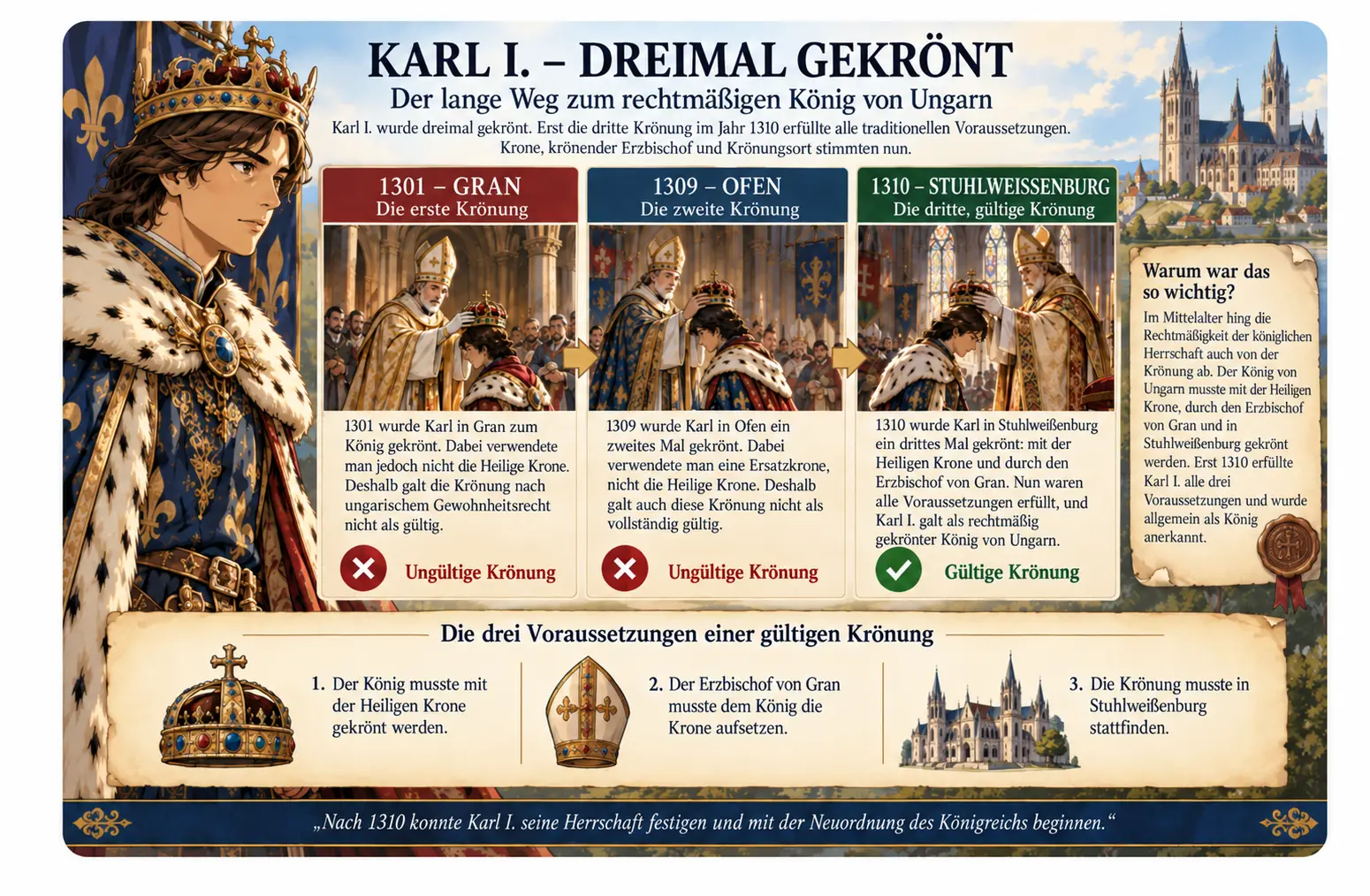 Karl I. von Ungarn – ausführlicher Lernstoff 2 Die drei Krönungen Karls I. in den Jahren 1301, 1309 und 1310