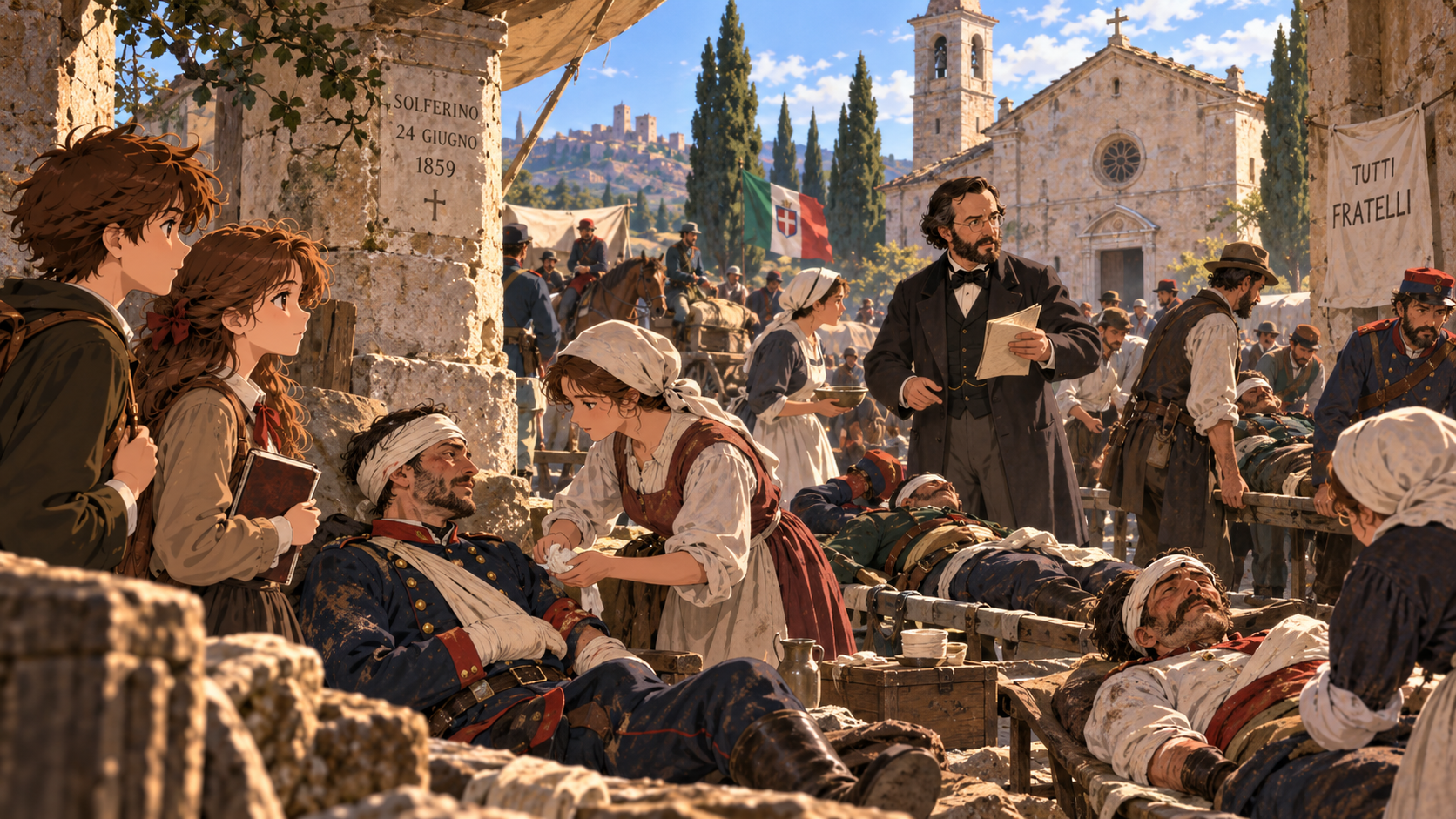 Olasz egység – sebesültek ellátása a solferinói csata után 1859-ben