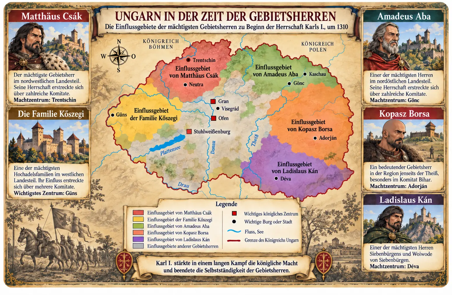 Karl I. von Ungarn – ausführlicher Lernstoff 3 Vereinfachte Karte Ungarns zur Zeit der Gebietsherren um 1310